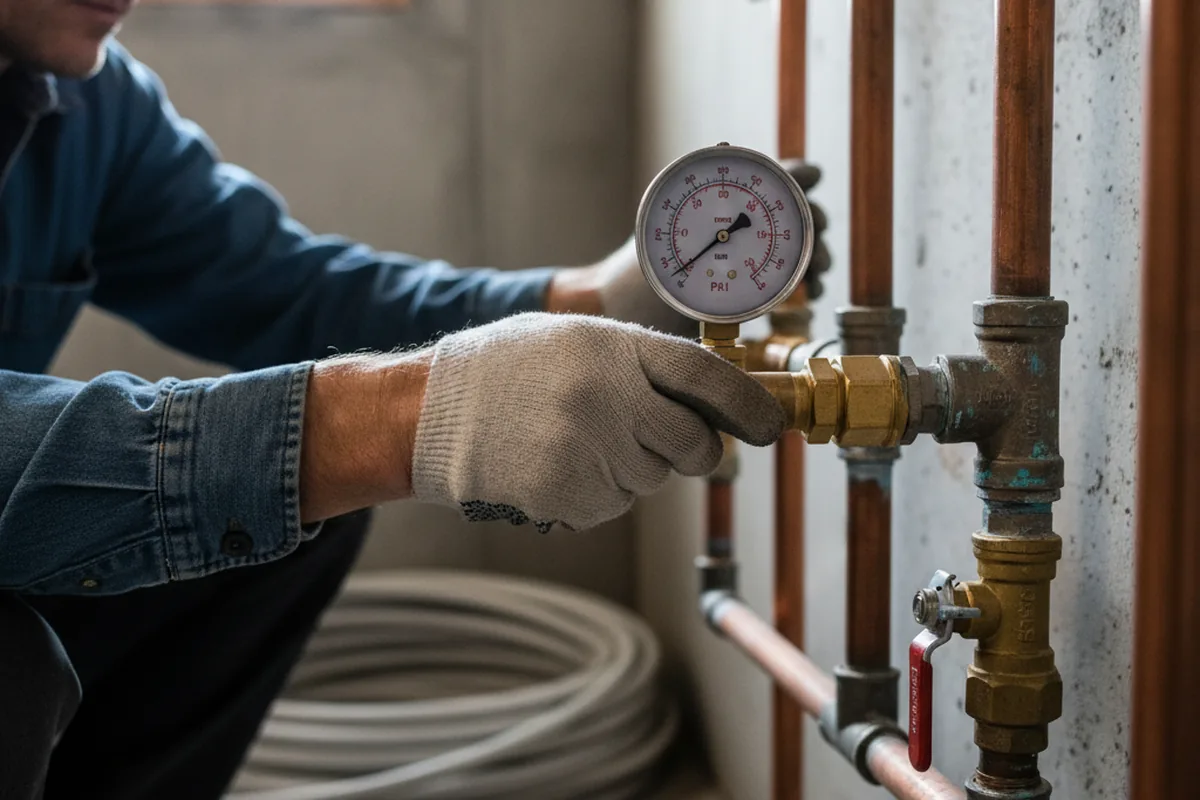 Pressure testing a repaired line during Water Line Repair in Markle
